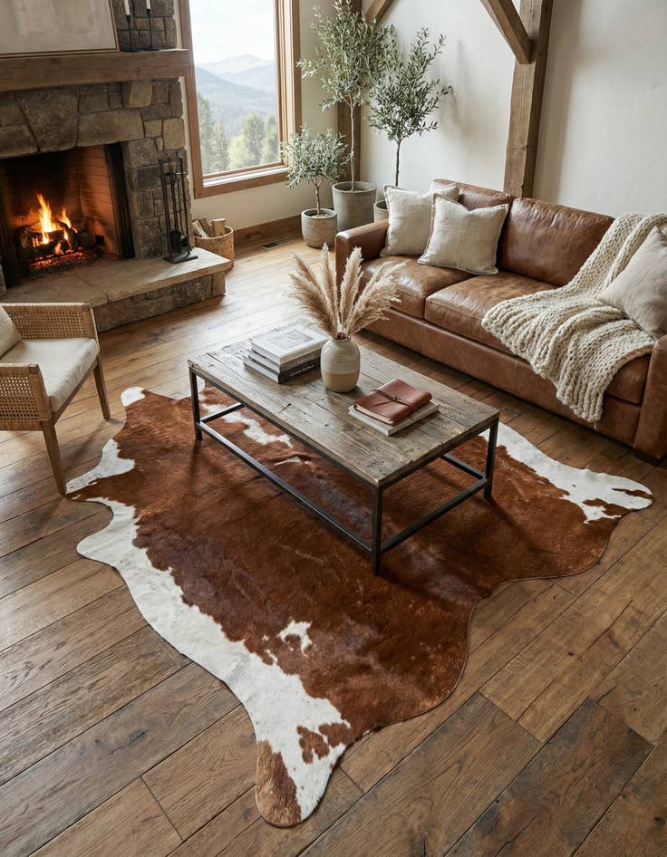 Detail image of 6' 11 x 7' 1 Cowhide Leather Square Rug