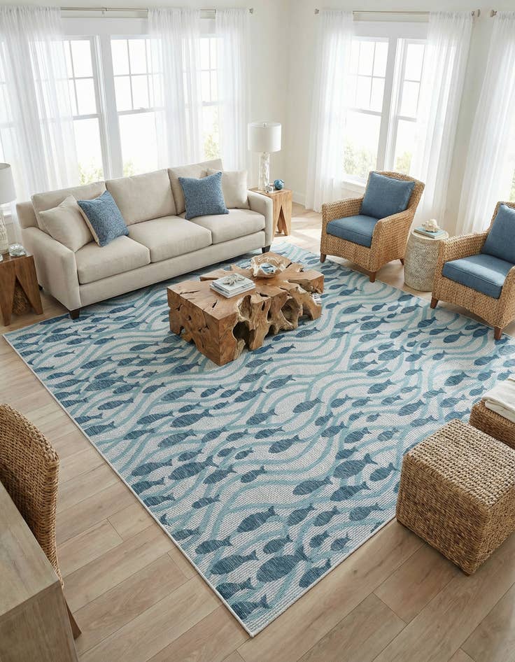 Detail image of 10' x 10'  Washable Coastal Indoor / Outdoor Square Rug