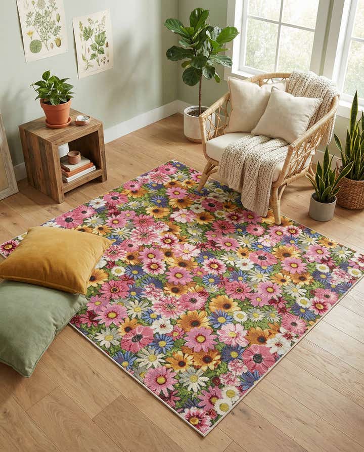 6' x 6' Easy-Clean Botanical Indoor / Outdoor Square Rug