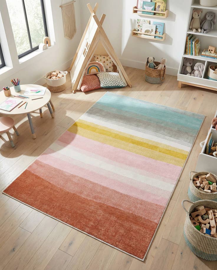 Detail image of 6' 1 x 9' Rainbow Stripes Whimsy Kids Rug