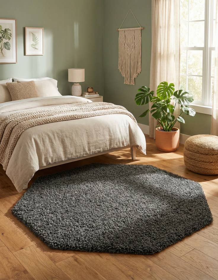 Detail image of 6' x 6' Solid Shag Octagon Rug