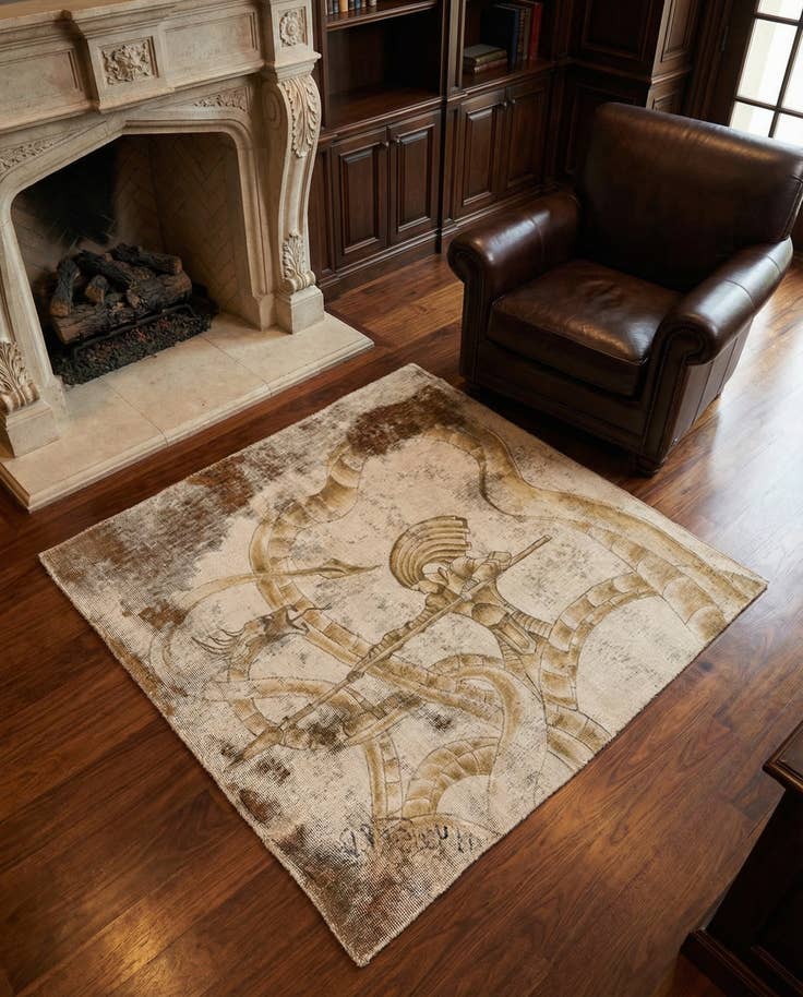 Detail image of 3' 9 x 3' 10 Hand Knotted Ultra Vintage Persian Wool Square Rug