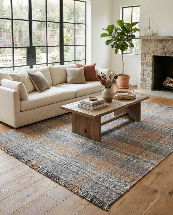 7' 10 x 10' Easy-Clean Eco Plaid Washable Indoor / Outdoor Rug