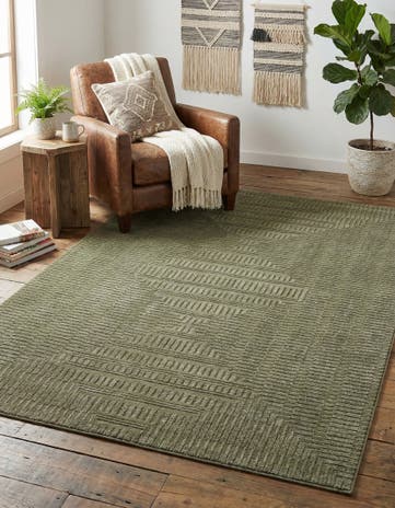 Vintage Army Green Textura Designer Rug