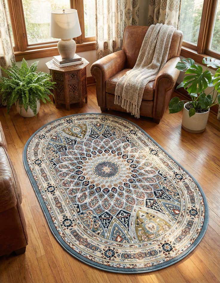 Detail image of 3' 1 x 5' 3 Nain Design Oval Rug