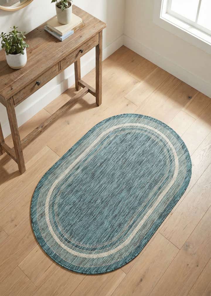3' x 5' 3 Easy-Clean Border Indoor / Outdoor Oval Rug
