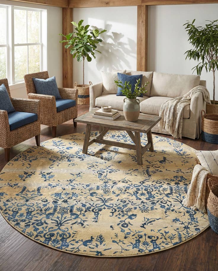 Detail image of 8' x 8' Easy-Clean Botanical Indoor / Outdoor Round Rug