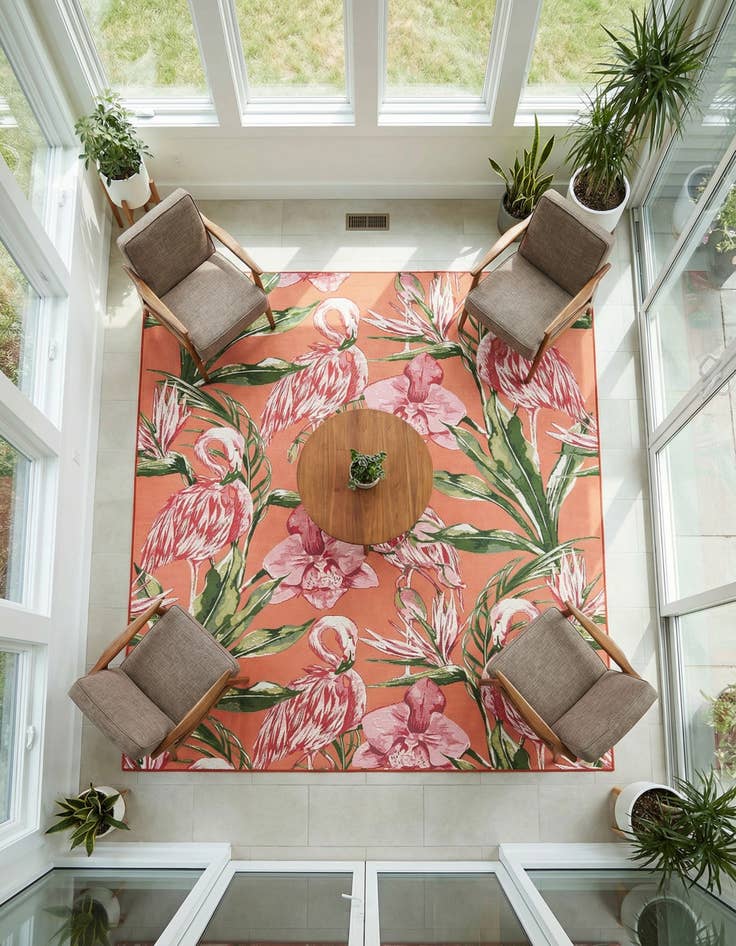 Detail image of 7' 10 x 7' 10 Washable Botanical Indoor / Outdoor Square Rug