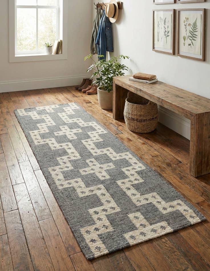 Detail image of 2' x 6' 1 Hand Woven Kilim Wool Runner Rug