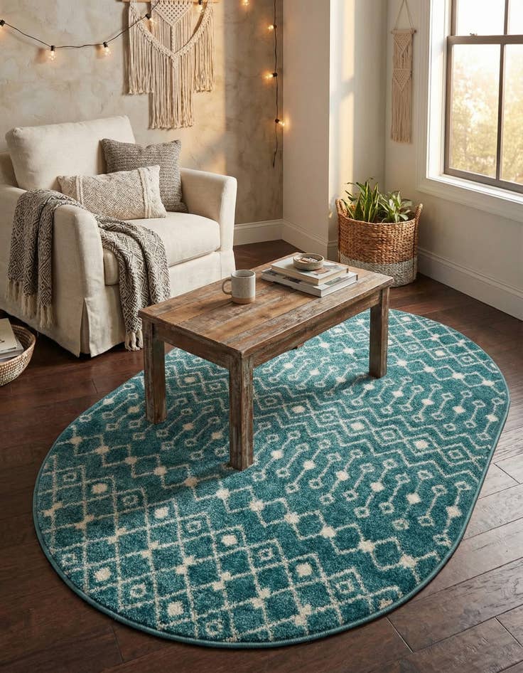 Detail image of 4' x 6' Moroccan Trellis Oval Rug