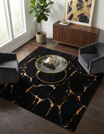 Black and Gold Vogue Geo Square Rug