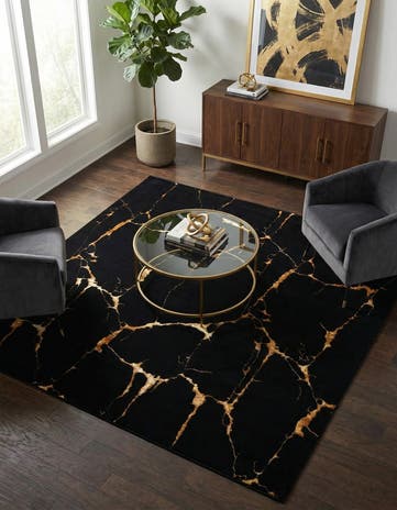 Black and Gold Vogue Geo Square Rug
