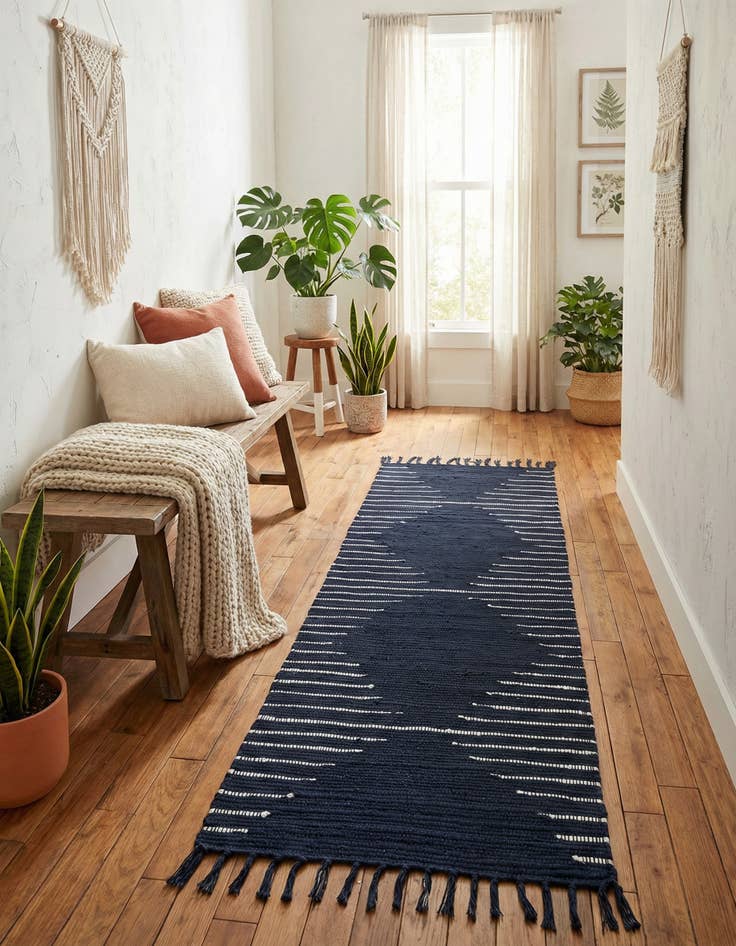 Detail image of 2' 2 x 6' 1 Hand Woven Chindi Cotton Runner Rug