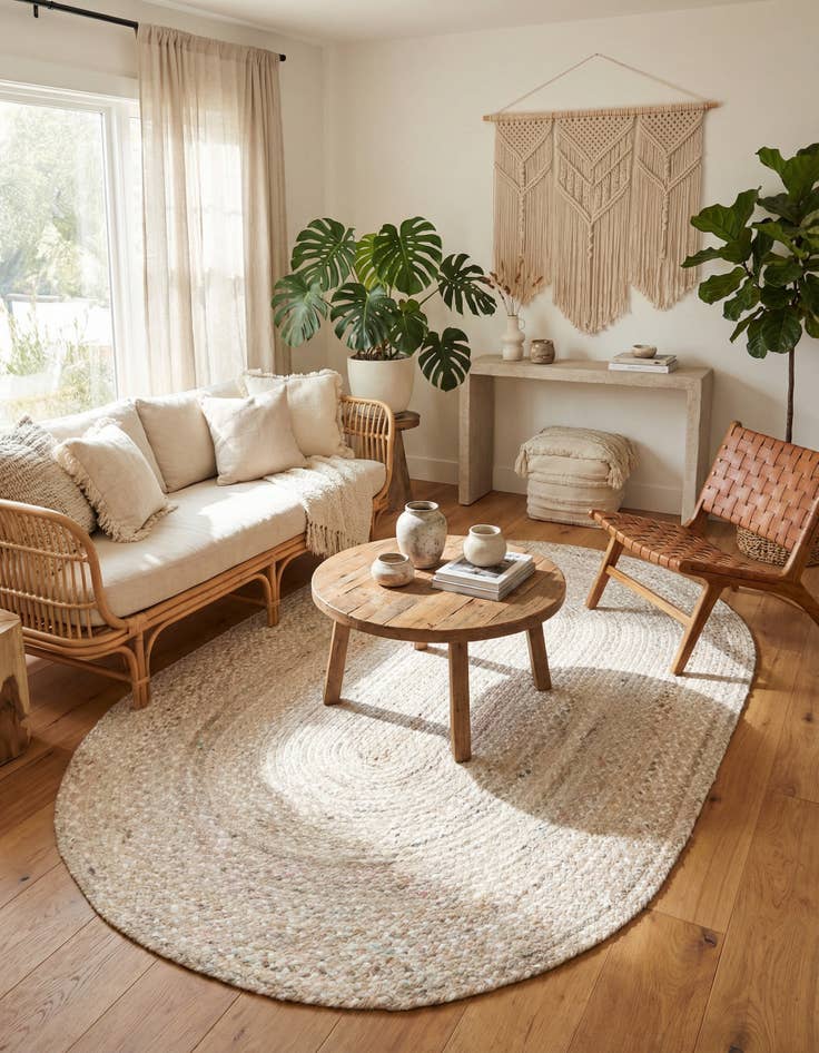 Detail image of 5' 1 x 8'  Hand Braided Chindi Oval Rug