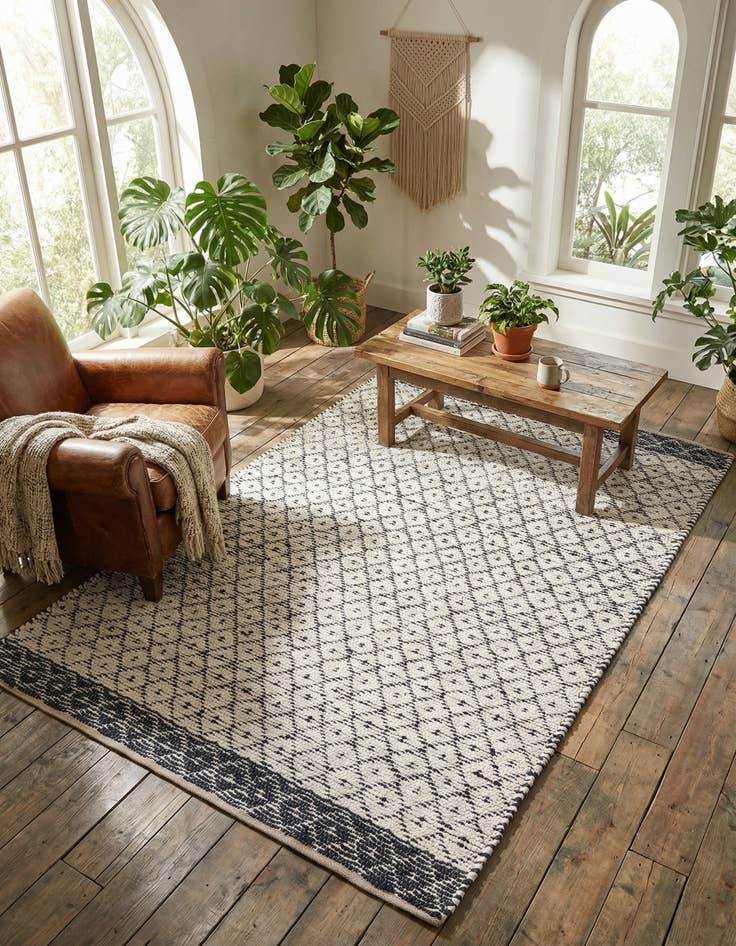 Detail image of  6' 1 x 9'  Hand Woven Chindi Trellis Rug