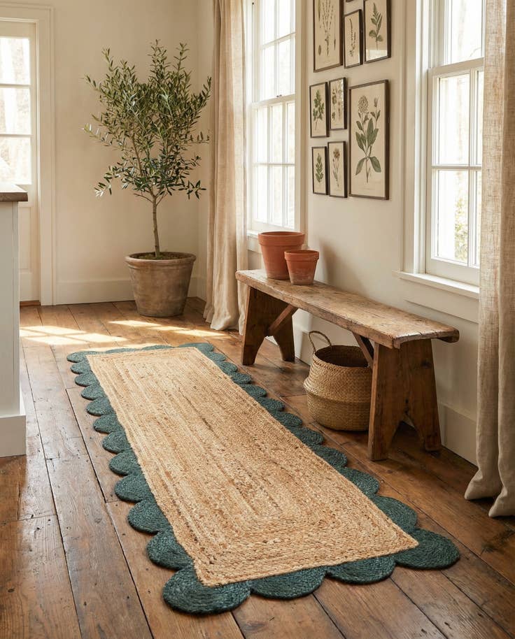 Detail image of 2' x 6' 1 Handmade Scallop Braided Jute Runner Rug