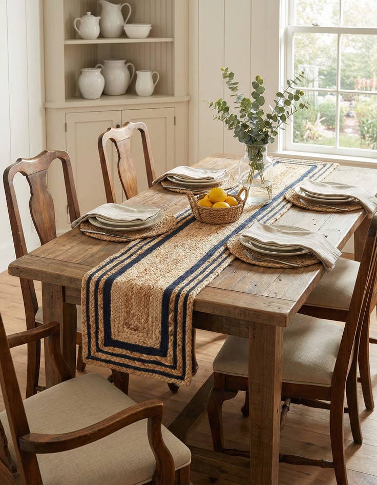 Detail image of  1' 2 x 6' 1  Hand Braided Jute Table Runner Rug