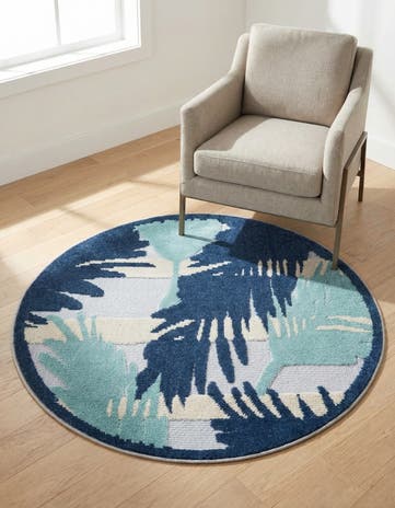 Gray Blue Easy-Clean Aruba Indoor / Outdoor Round Rug