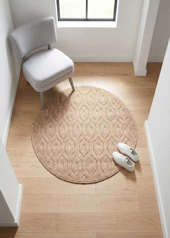 3' x 3' Easy-Clean Trellis Textured Indoor / Outdoor Round Rug