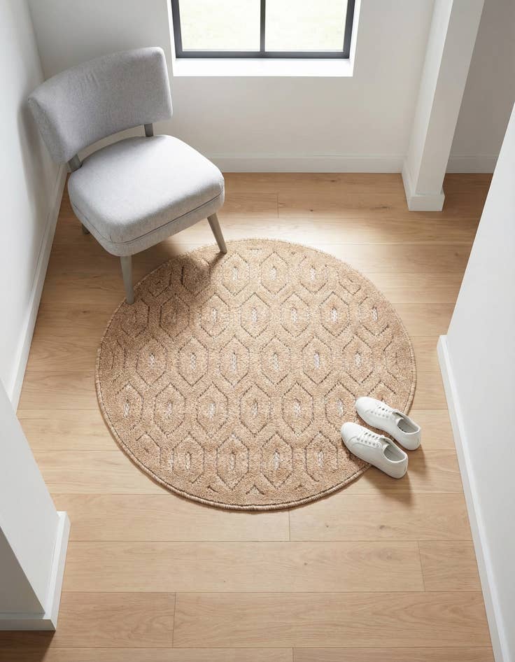 Detail image of 3' x 3'  Washable Trellis Textured Indoor / Outdoor Round Rug