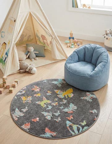 Charcoal Gray Whimsy Kids Round Rug