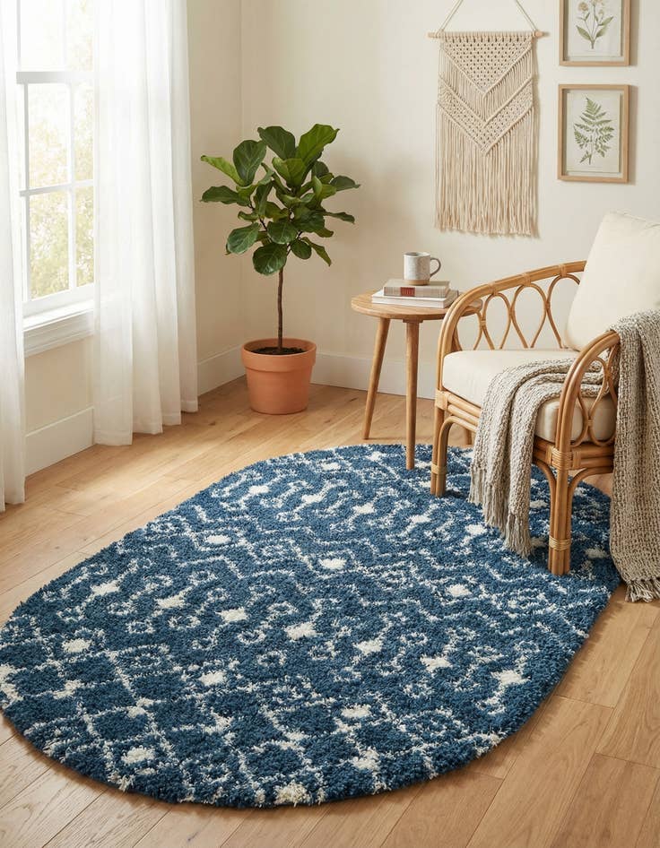 Detail image of 5' 3 x 8' Moroccan Trellis Shag Oval Rug