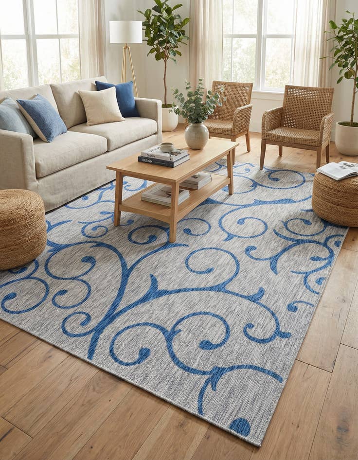 Detail image of 9' x 12'  Washable Botanical Indoor / Outdoor Rug