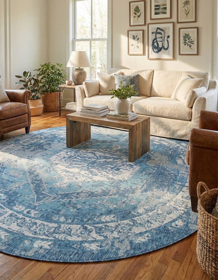 Detail image of 13' x 13'  Washable Traditional Indoor / Outdoor Round Rug