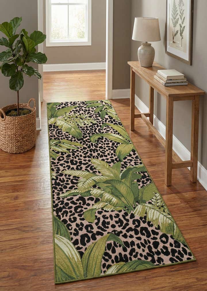 2' 7 x 7' Easy-Clean Botanical Indoor / Outdoor Runner Rug