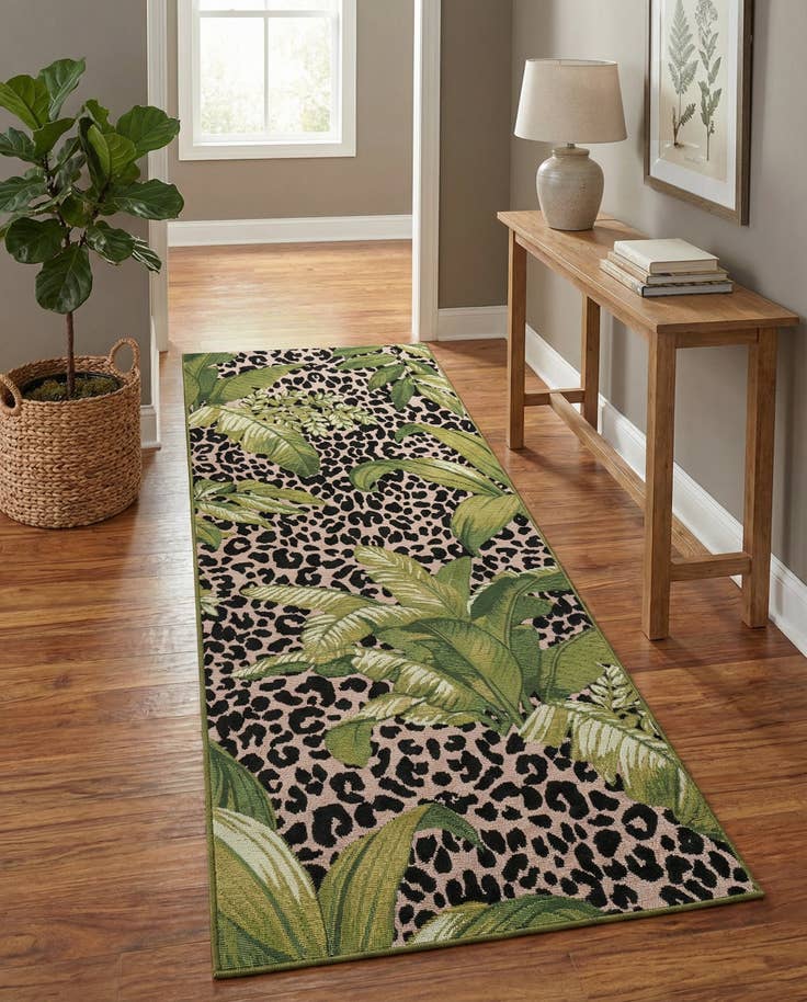 Detail image of 2' 7 x 7' Easy-Clean Botanical Indoor / Outdoor Runner Rug