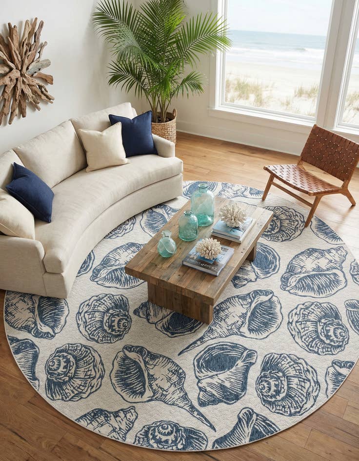Detail image of 12' x 12'  Washable Coastal Indoor / Outdoor Round Rug