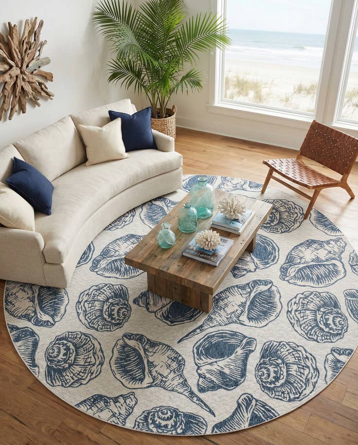 Detail image of 12' x 12' Easy-Clean Coastal Indoor / Outdoor Round Rug