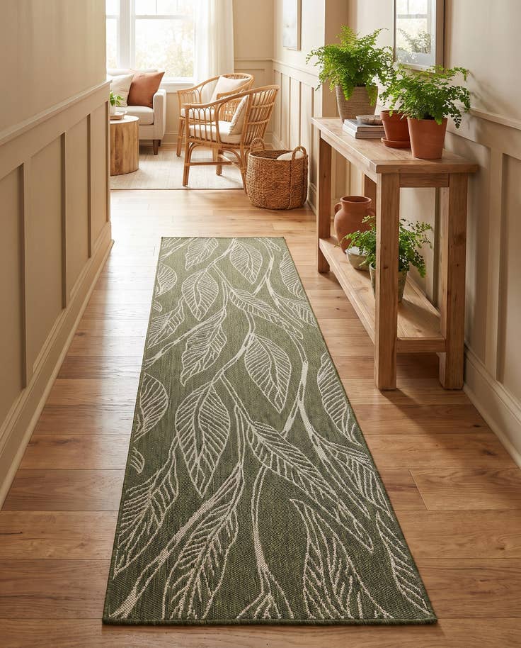 Detail image of 80cm x 365cm Easy-Clean Botanical Indoor / Outdoor Runner Rug