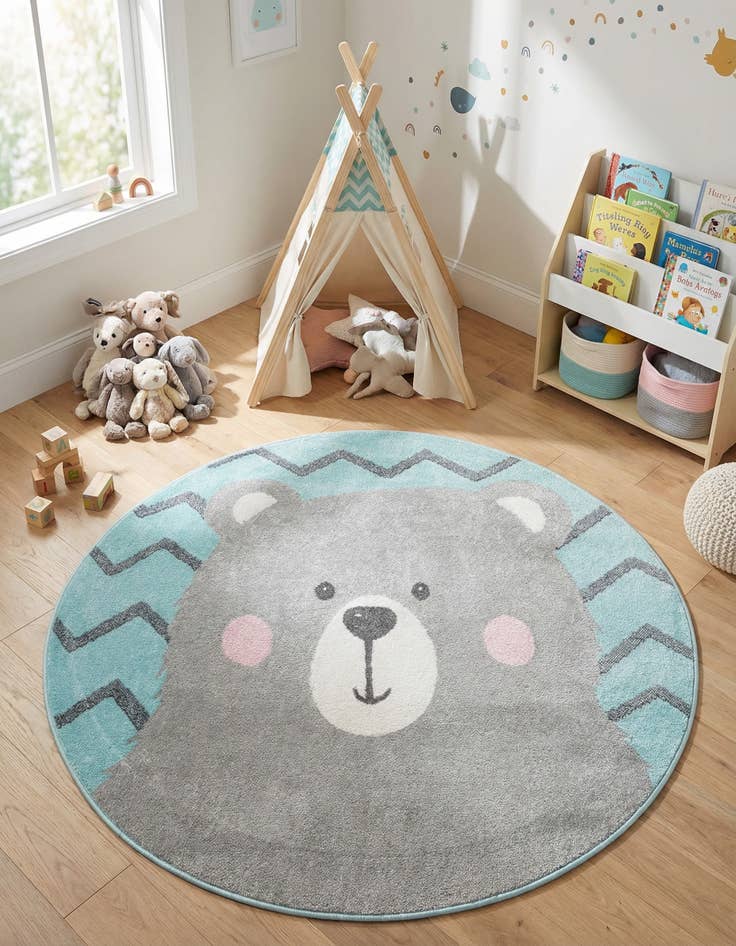 Detail image of 5' 3 x 5' 3 Bear Whimsy Kids Round Rug
