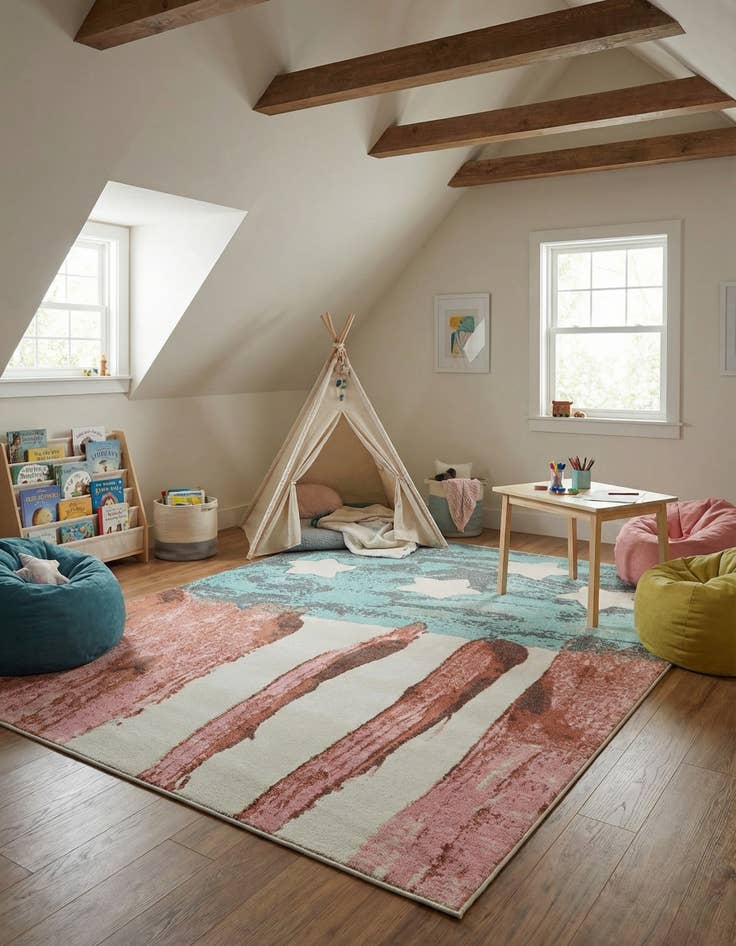 Detail image of 7' 10 x 10' American Flag Whimsy Kids Rug