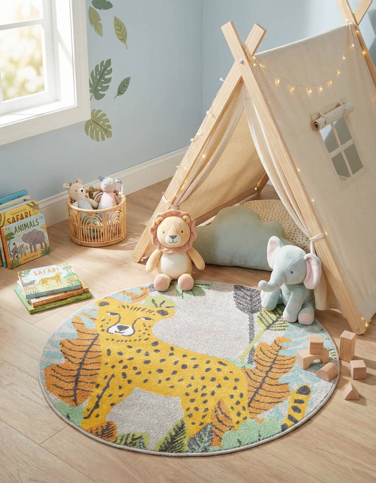 Detail image of 3' 3 x 3' 3 Leopard Whimsy Kids Round Rug