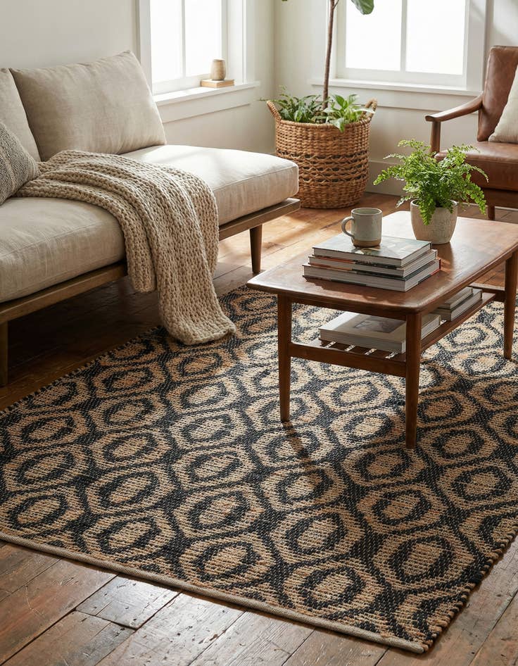 Detail image of 5' 1 x 8' Hand Woven Chindi Jute Rug