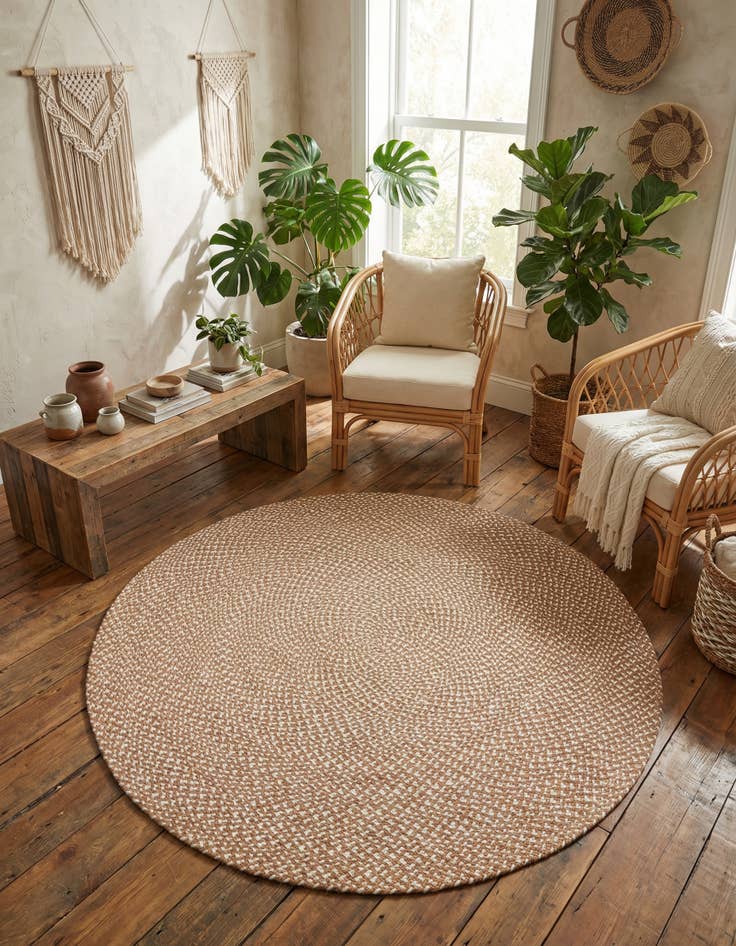 Detail image of 5' 1 x 5' 1 Handmade Tweed Braided Jute Round Rug