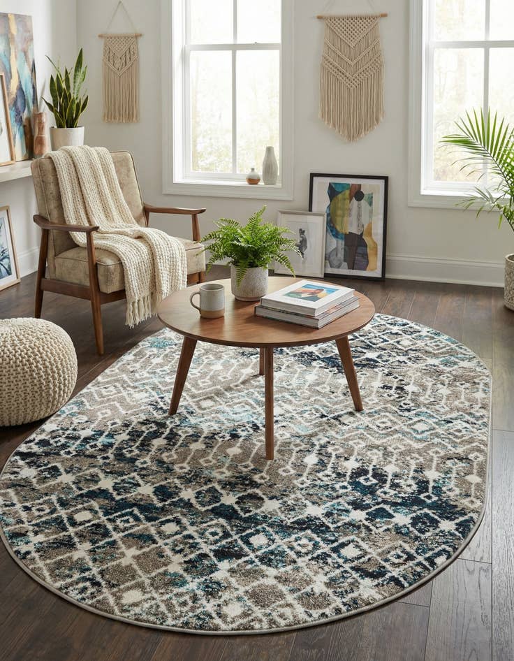 Detail image of  4' x 6' Moroccan Trellis Oval Rug