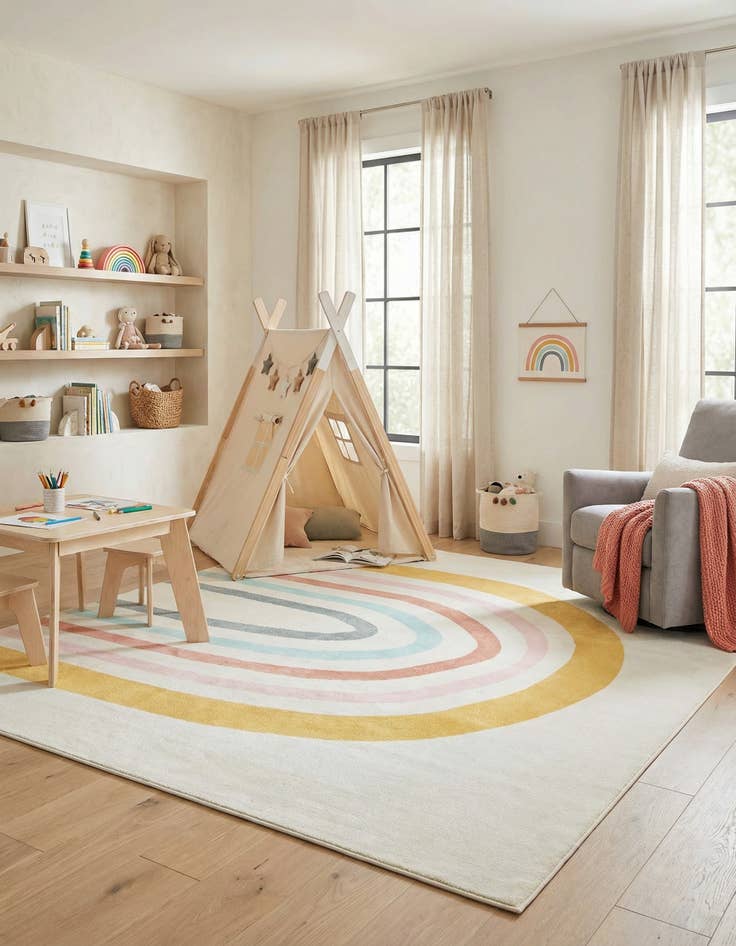 Detail image of 9' x 12' Rainbow Whimsy Kids Rug