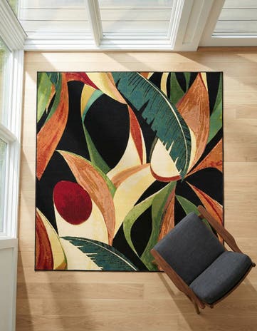 Easy-Clean Botanical Indoor / Outdoor Square Rug