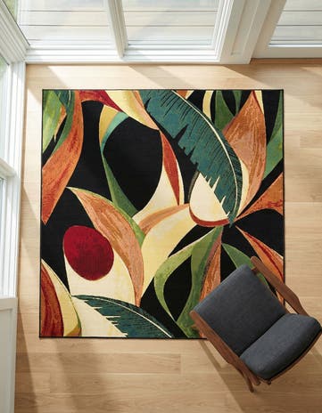 Easy-Clean Botanical Indoor / Outdoor Square Rug
