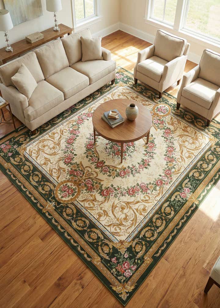7' 10 x 7' 10 Easy-Clean Traditional Indoor / Outdoor Square Rug