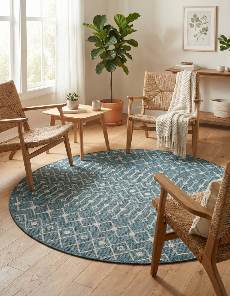 Detail image of 6' x 6' Washable Lattice Indoor / Outdoor Round Rug