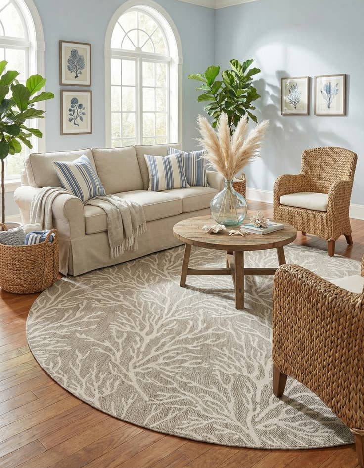 Detail image of 12' x 12'  Washable Coastal Indoor / Outdoor Round Rug