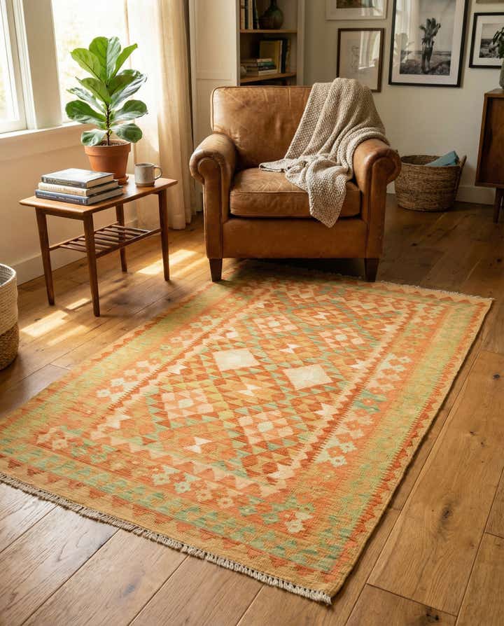 3' 4 x 5' Hand Woven Kilim Waziri Wool Rug
