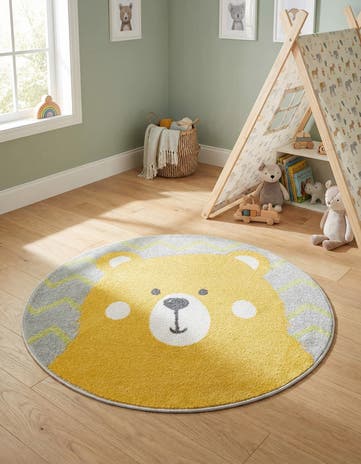 3' 3 x 3' 3 Bear Whimsy Kids Round Rug