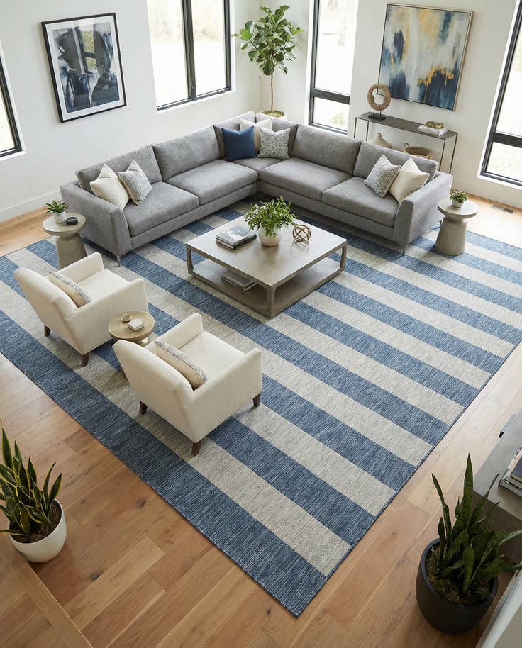Detail image of 12' x 12' Easy-Clean Striped Indoor / Outdoor Square Rug