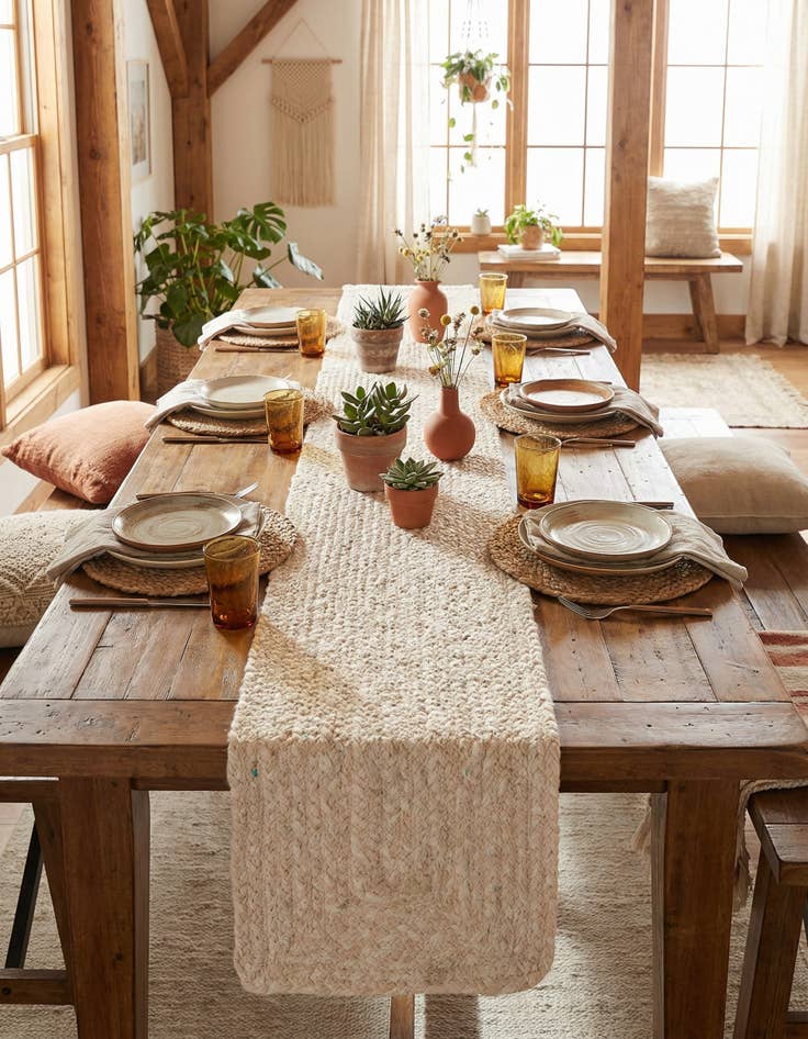 Detail image of 1' 2 x 10'  Hand Braided Chindi Table Runner Rug