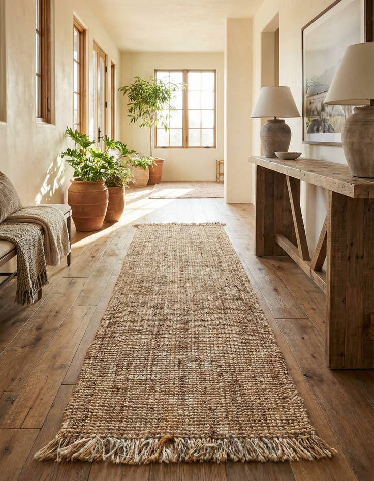 Detail image of 2' 7 x 10' Hand Woven Chunky Jute Runner Rug